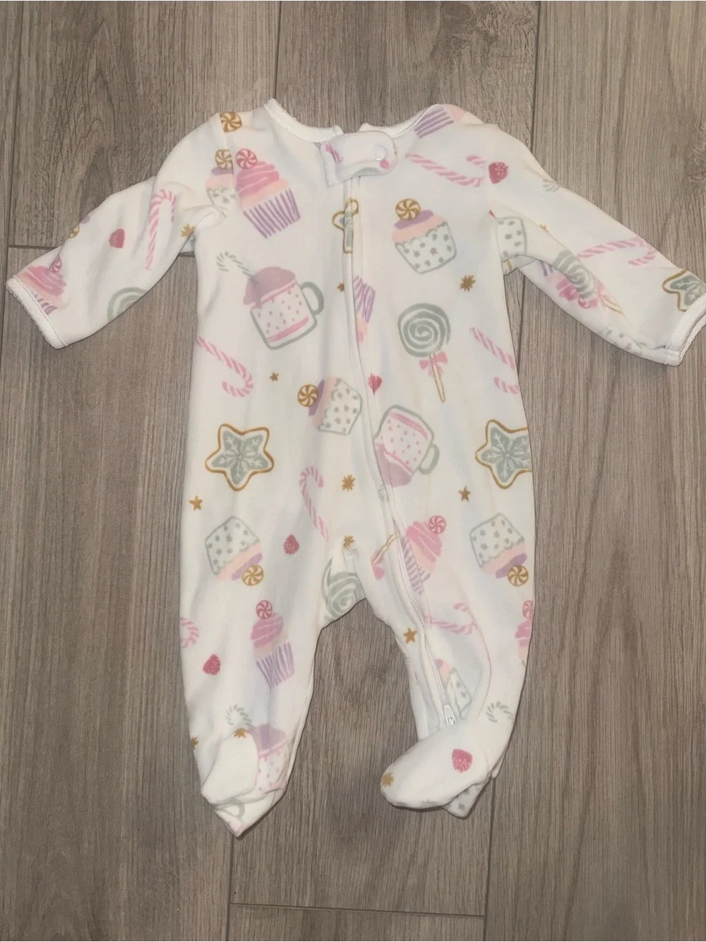 CARTERS Baby One-Piece Footed Pajamas in White with Pastel Sweets Print